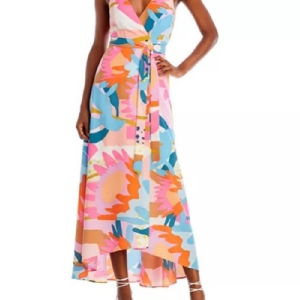 Anthropologie Pink and Blue High Low Sundress